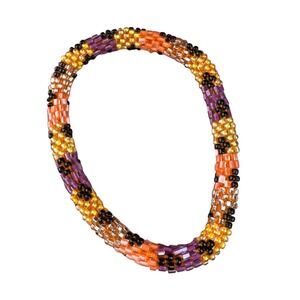 Vintage Beaded Stretch Bracelet Colorful Orange Purple Gold‎ Black Leopard Print